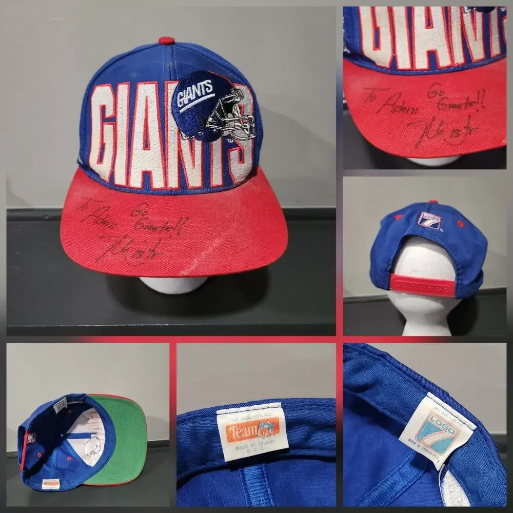 VTG New York Giants Logo 7 Team NFL Football SIGNED Snapback Hat Cap OSFA